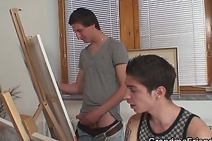 Three youthful painters burgeoning