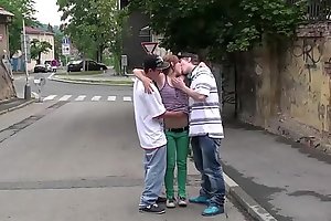 Street sex teen threesome with a mart