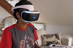 Hot roommates play VR frivolity in front